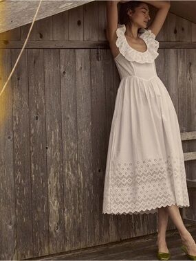 Doen Liesel dress eyelet Ruffle Midi Dress in White